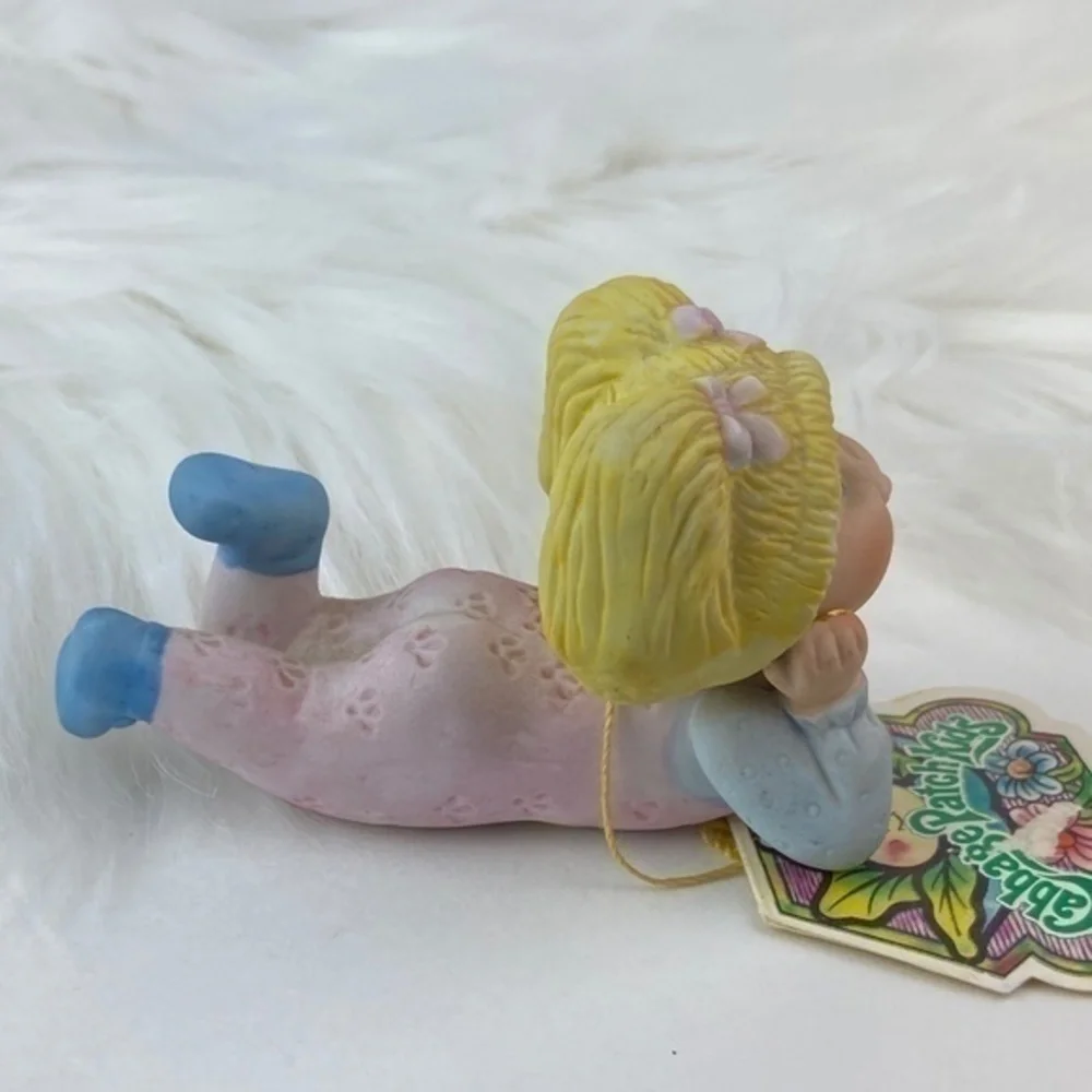 Cabbage Patch Kids Figurine Pink Overalls Blonde Girl Pigtails Vintage 1984